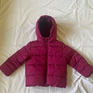 Burgundy Puffer Jacket with Hood